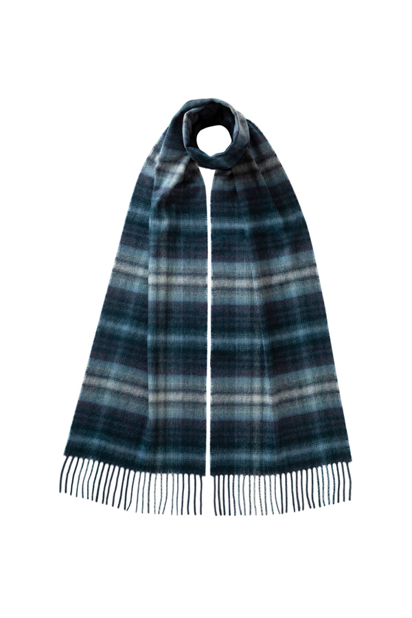johnstons of elgin Soft Blur Check Blue Cashmere Scarf