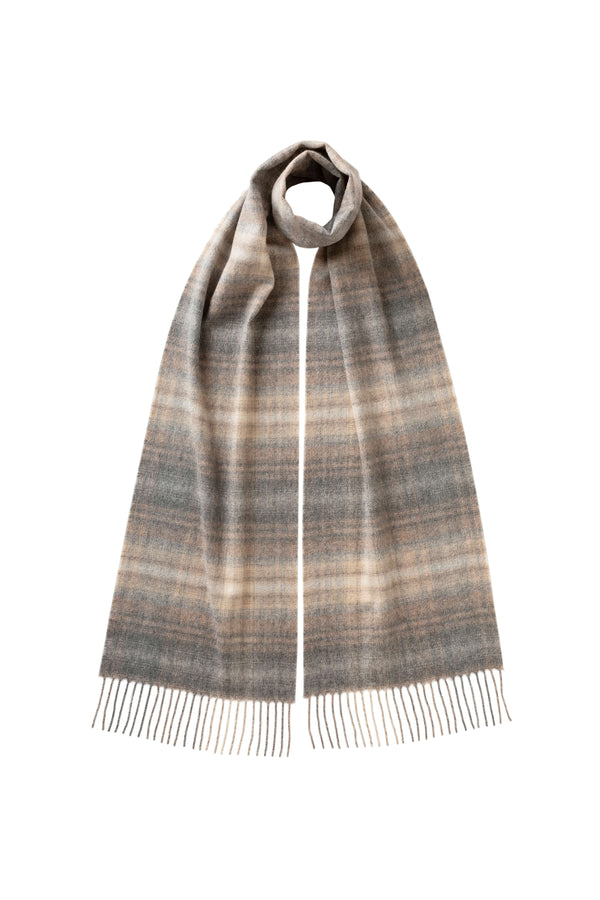 johnstons of elgin Soft Blur Check Natural Cashmere Scarf