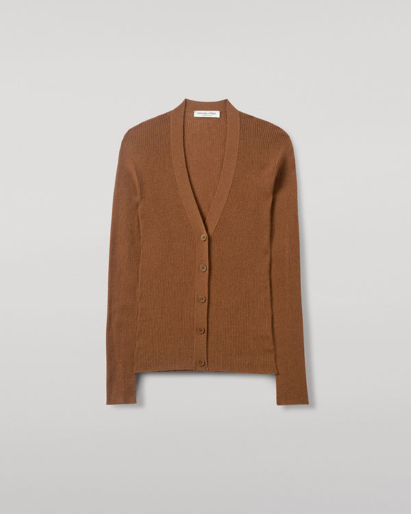 Johnstons Of Elgin Superfine Cashmere Dark Camel Cardigan
