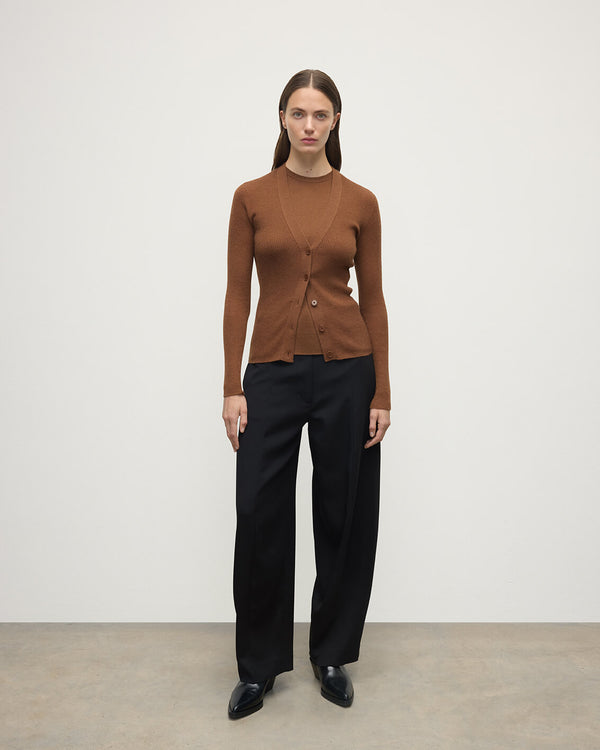 johnstons of elgin Superfine Cashmere Dark Camel Cardigan