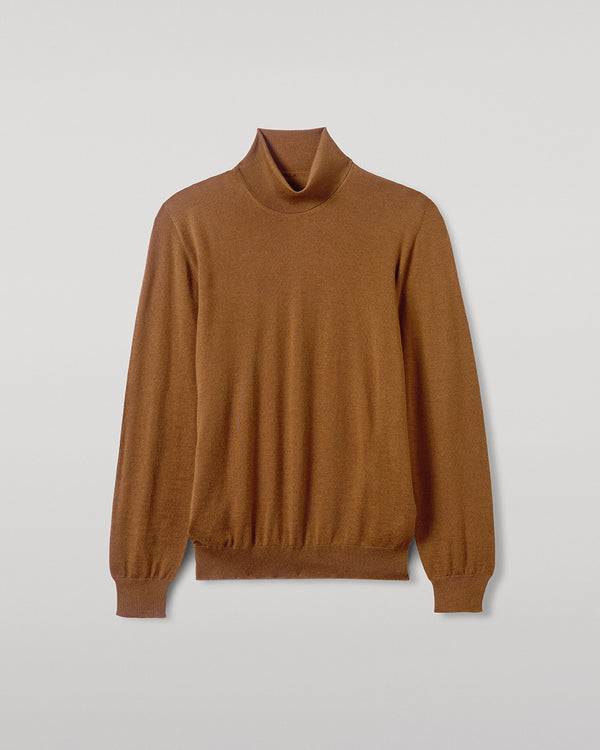 Johnstons Of Elgin Superfine Cashmere Dark Camel Roll Neck Jumper
