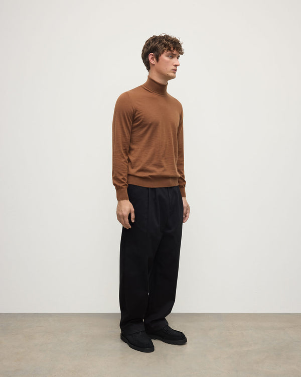 Johnstons Of Elgin Superfine Cashmere Dark Camel Roll Neck Jumper