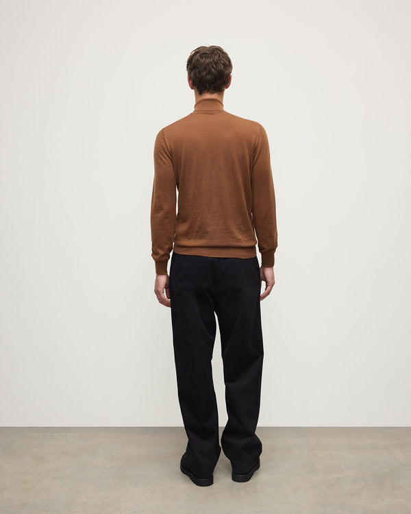 Johnstons Of Elgin Superfine Cashmere Dark Camel Roll Neck Jumper