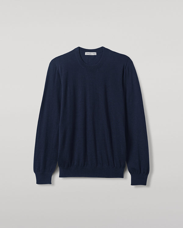 Johnstons Of Elgin Superfine Cashmere Dark Navy Round Neck Jumper