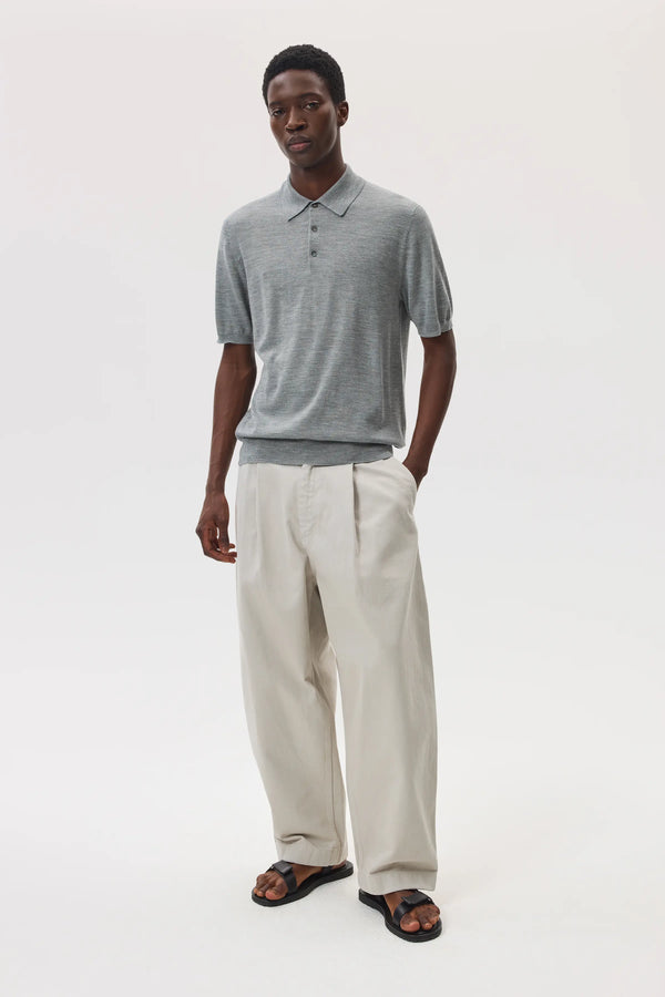 Johnstons Of Elgin Superfine Merino Light Grey Polo Shirt