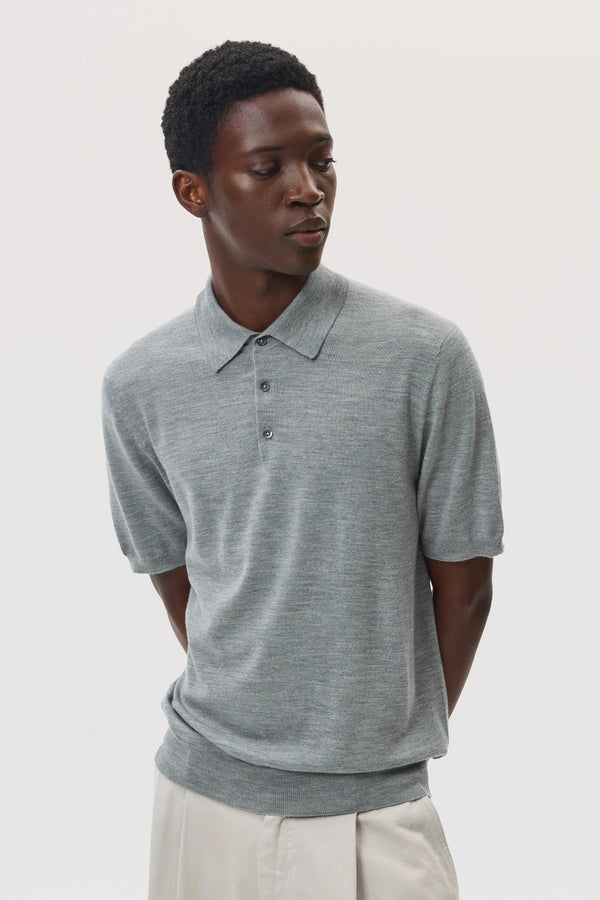 johnstons of elgin Superfine Merino Light Grey Polo Shirt