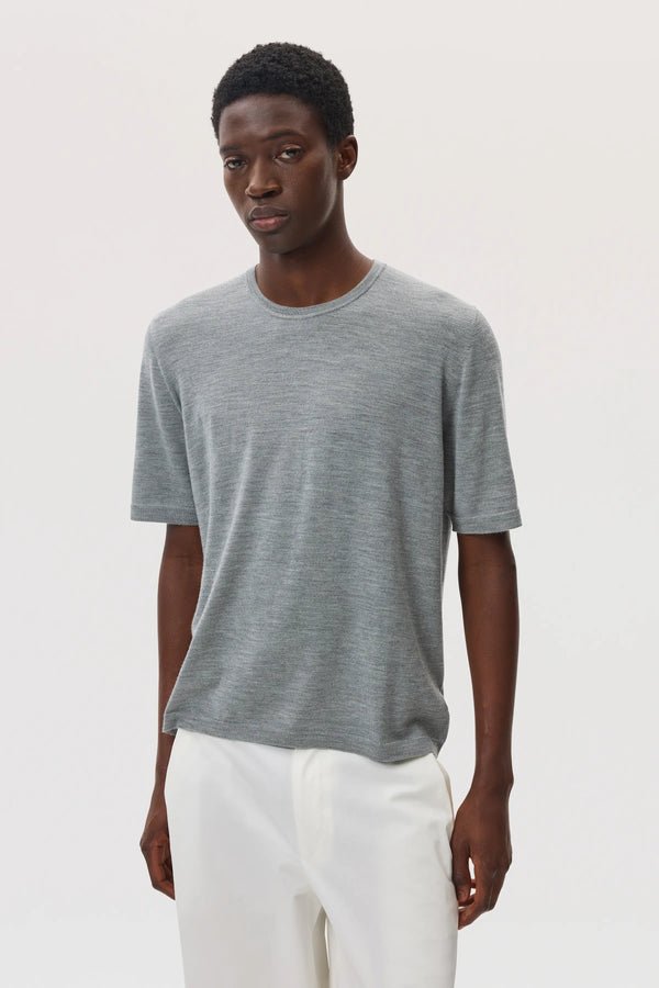 johnstons of elgin Superfine Merino Light Grey T-Shirt