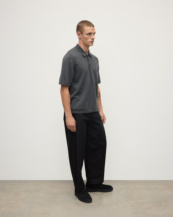 Johnstons Of Elgin Superfine Merino Relaxed Dark Grey Polo Shirt