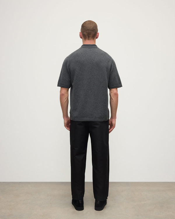 Johnstons Of Elgin Superfine Merino Relaxed Dark Grey Polo Shirt