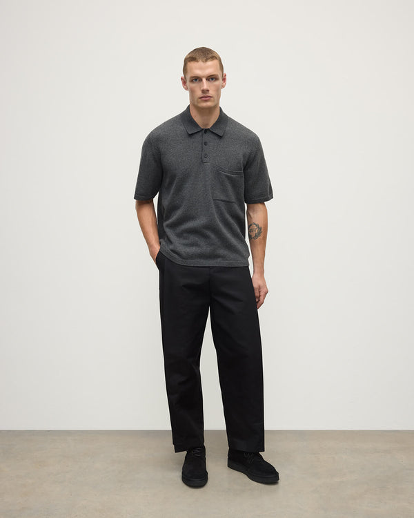 johnstons of elgin Superfine Merino Relaxed Dark Grey Polo Shirt