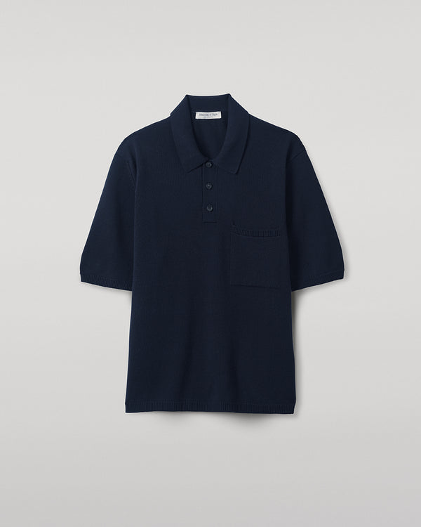 Johnstons Of Elgin Superfine Merino Relaxed Dark Navy Polo Shirt