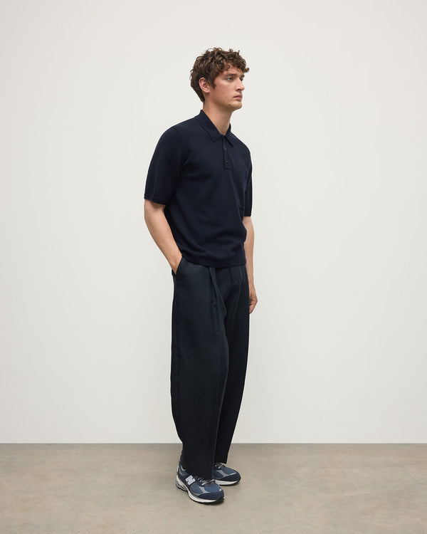 Johnstons Of Elgin Superfine Merino Relaxed Dark Navy Polo Shirt