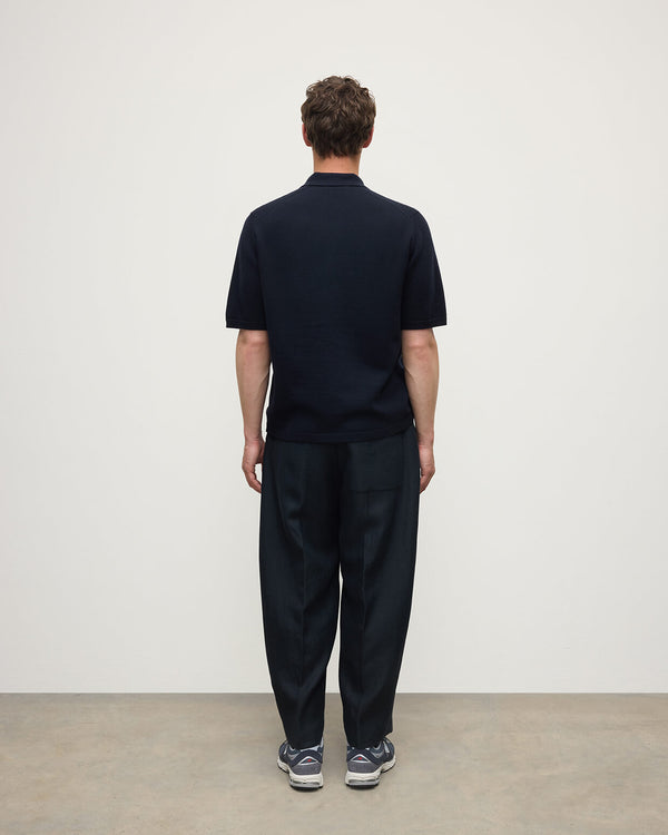 Johnstons Of Elgin Superfine Merino Relaxed Dark Navy Polo Shirt