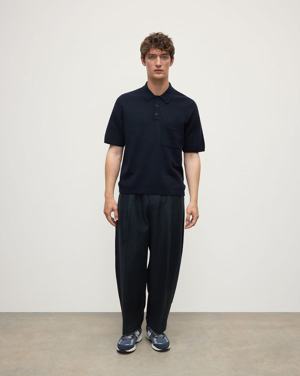 johnstons of elgin Superfine Merino Relaxed Dark Navy Polo Shirt