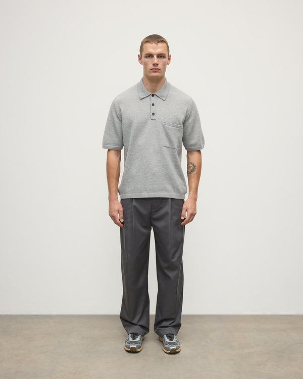 johnstons of elgin Superfine Merino Relaxed Light Grey Polo Shirt