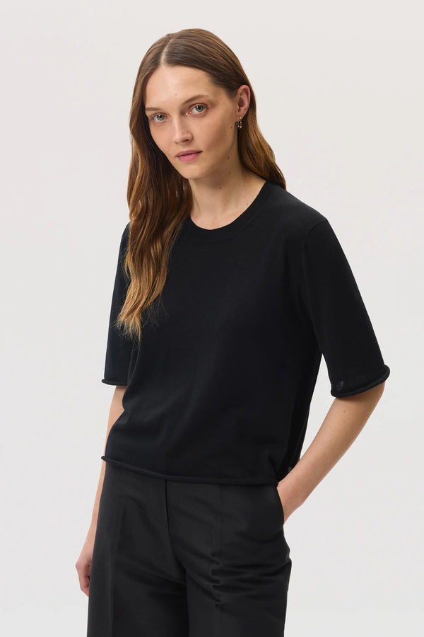johnstons of elgin Superfine Merino Wool Black T-Shirt