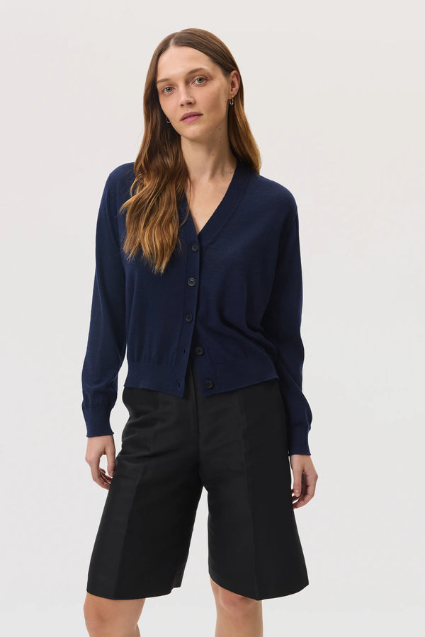 Johnstons Of Elgin Superfine Merino Wool Dark Navy Cardigan