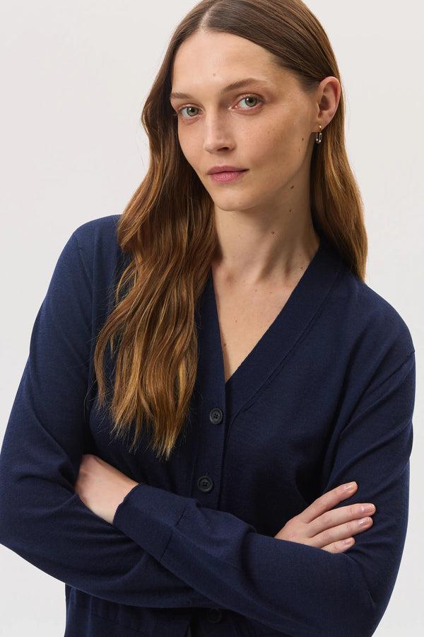 johnstons of elgin Superfine Merino Wool Dark Navy Cardigan