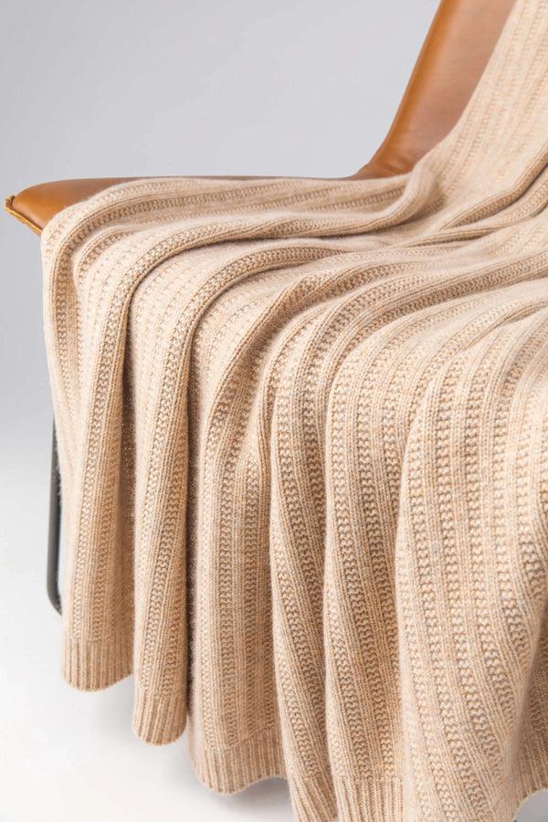 Johnstons Of Elgin Texture Knitted Beige Cashmere Throw