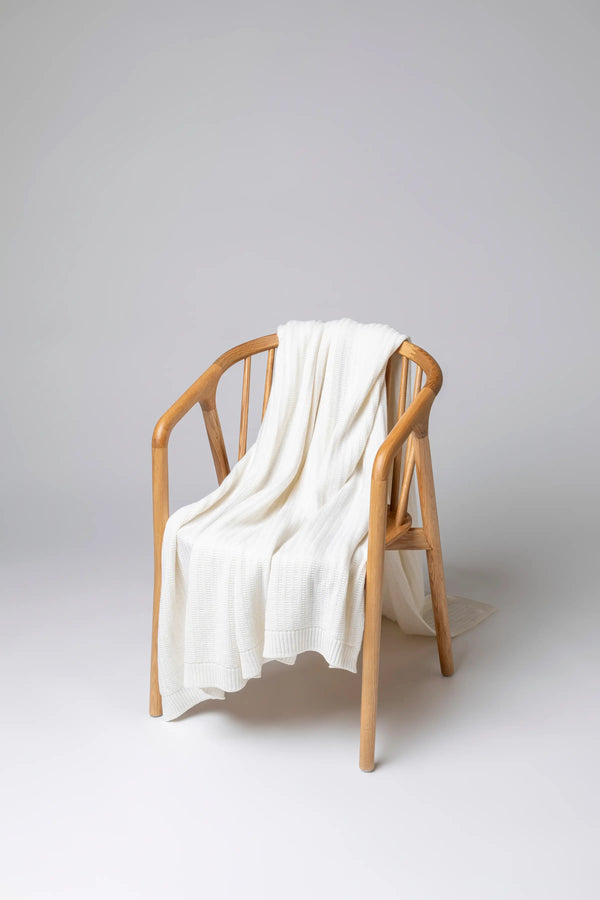 johnstons of elgin Texture Knitted Cashmere White Throw