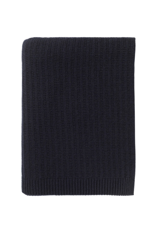 Johnstons Of Elgin Texture Knitted Dark Navy Cashmere Throw