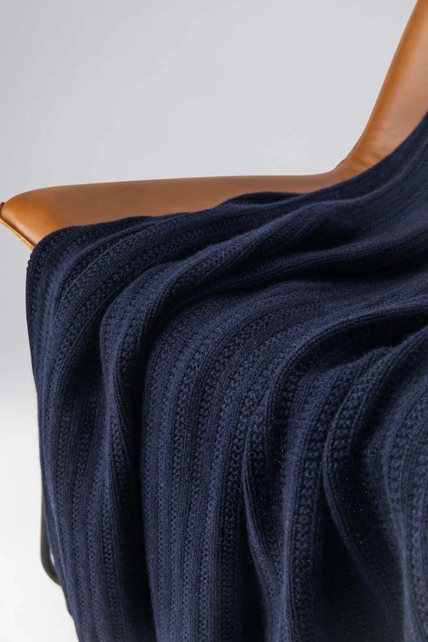 Johnstons Of Elgin Texture Knitted Dark Navy Cashmere Throw