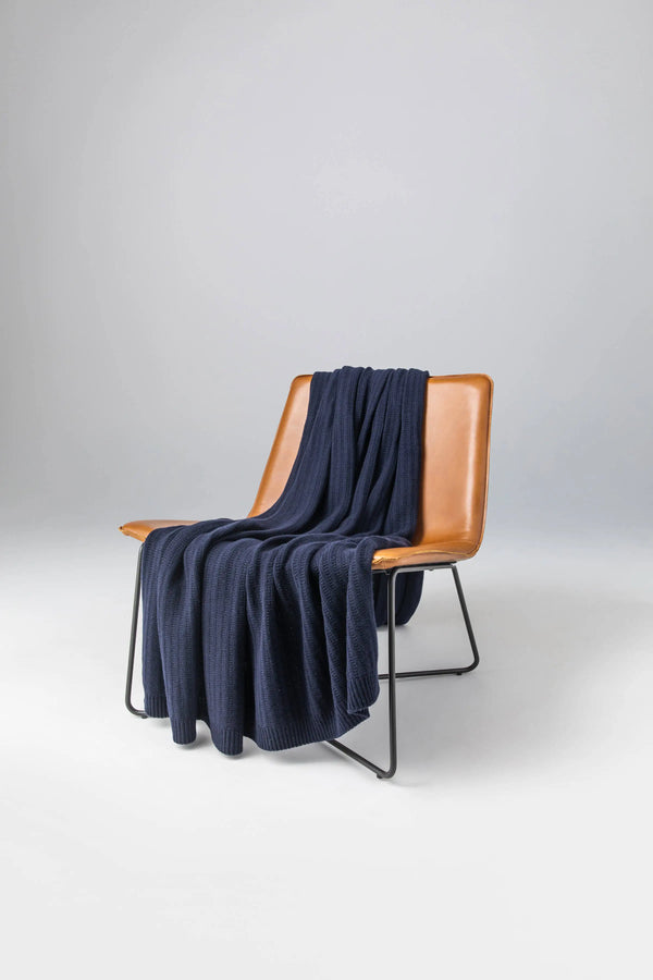 johnstons of elgin Texture Knitted Dark Navy Cashmere Throw
