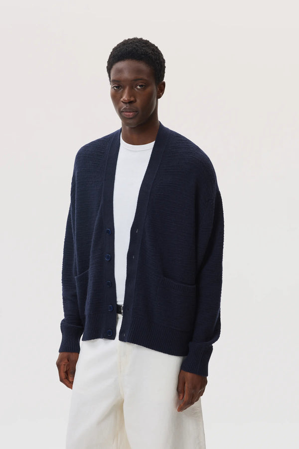 Johnstons Of Elgin Textured Cashmere Dark Navy Cardigan