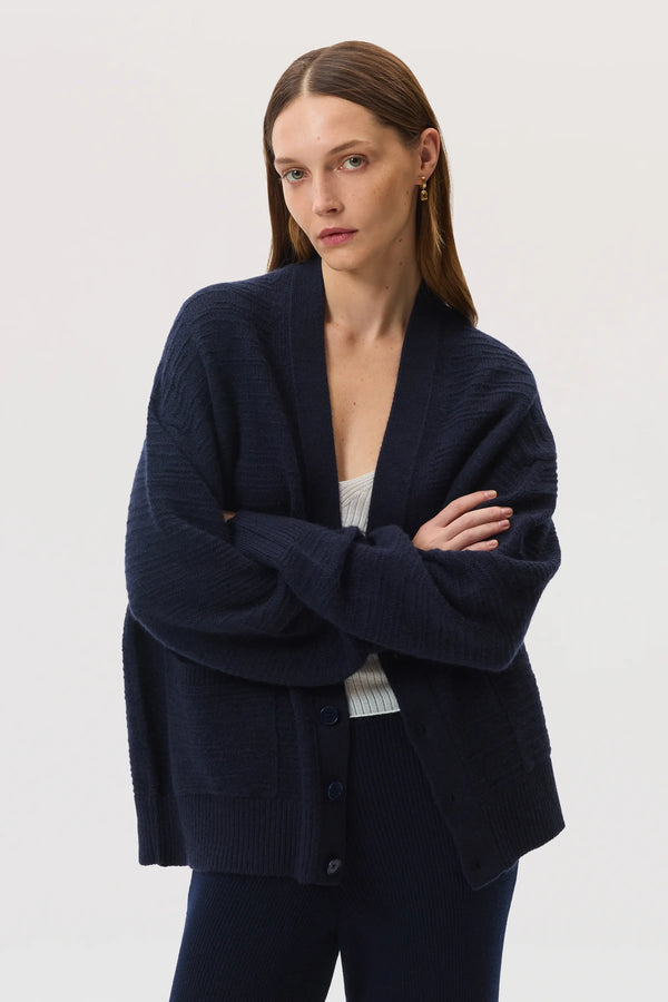 johnstons of elgin Textured Cashmere Dark Navy Cardigan