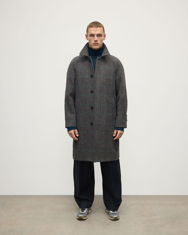 johnstons of elgin 'The Balmacaan' Coat Dark Slate Check