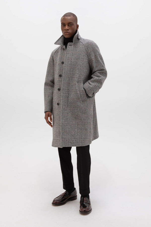 johnstons of elgin 'The Balmacaan' Men's Coat Grey & Rust Glen Check