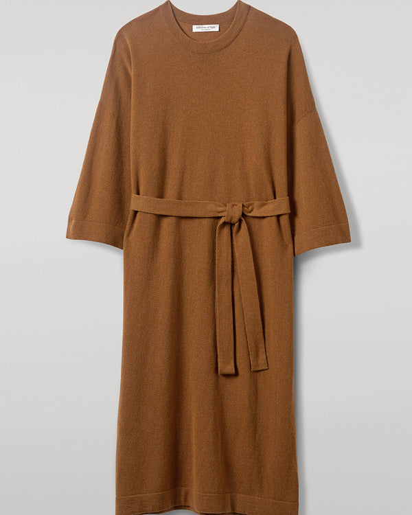 Johnstons Of Elgin Tie-Waist Cashmere Dark Camel Jumper Dress
