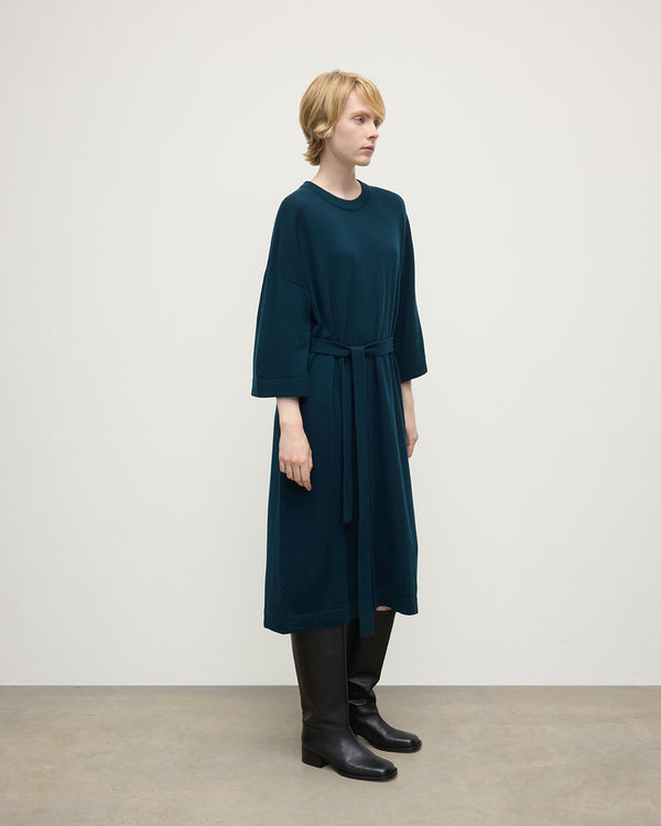 Johnstons Of Elgin Tie-Waist Cashmere Dark Green Jumper Dress