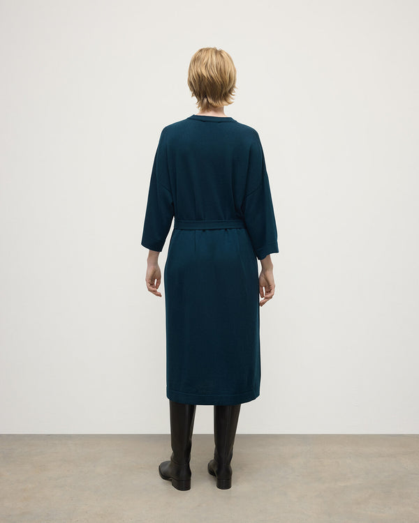 Johnstons Of Elgin Tie-Waist Cashmere Dark Green Jumper Dress