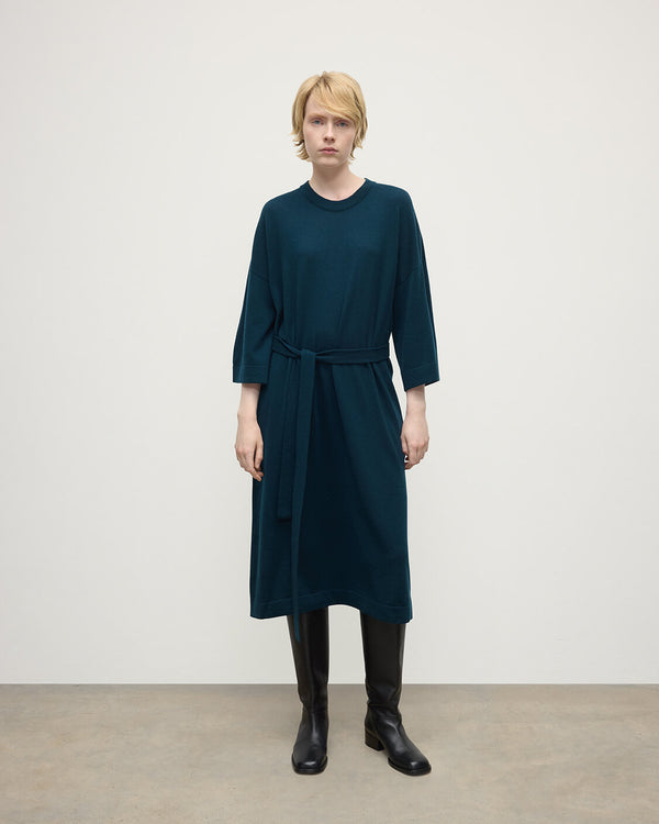 johnstons of elgin Tie-Waist Cashmere Dark Green Jumper Dress