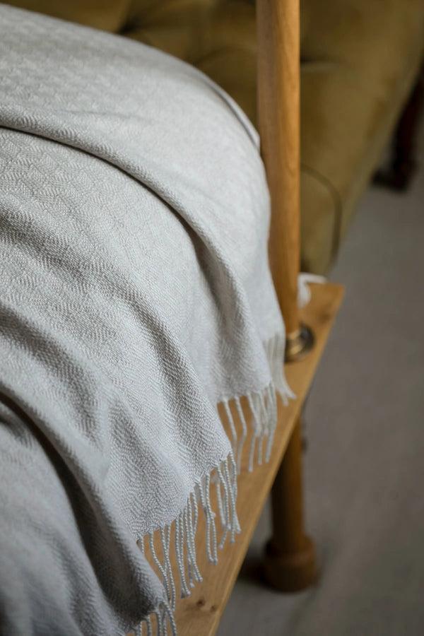 Johnstons Of Elgin Trellis Weave Merino Light Grey Bed Throw