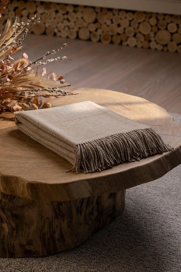 Johnstons Of Elgin Tweed Glen Check Wool Natural Throw