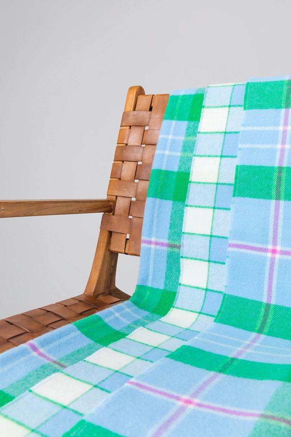 Johnstons Of Elgin Vibrant Reversible Lambswool Blue Throw