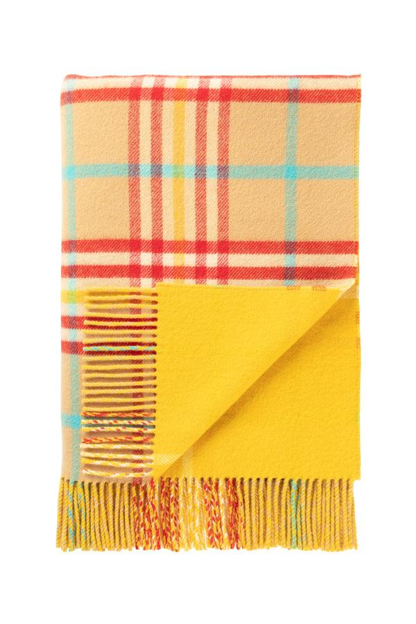 Johnstons Of Elgin Vibrant Reversible Lambswool Yellow Throw