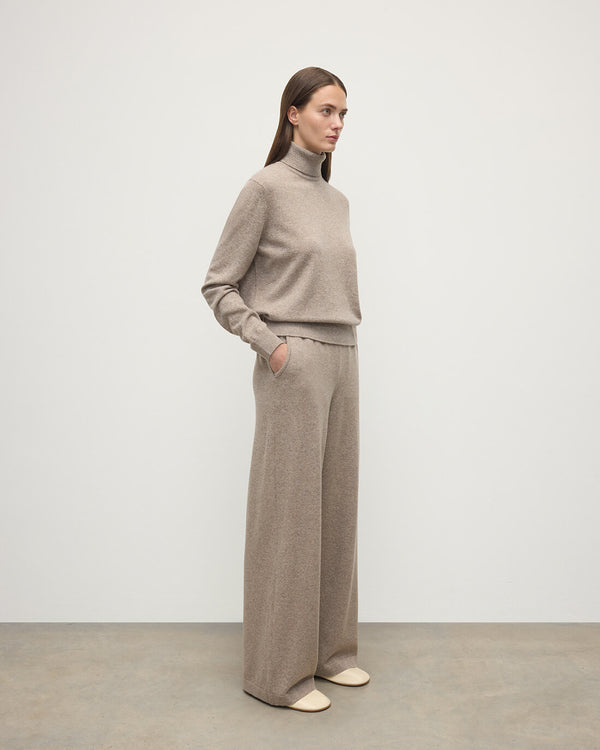 Johnstons Of Elgin Wide Leg Light Brown Cashmere Trousers