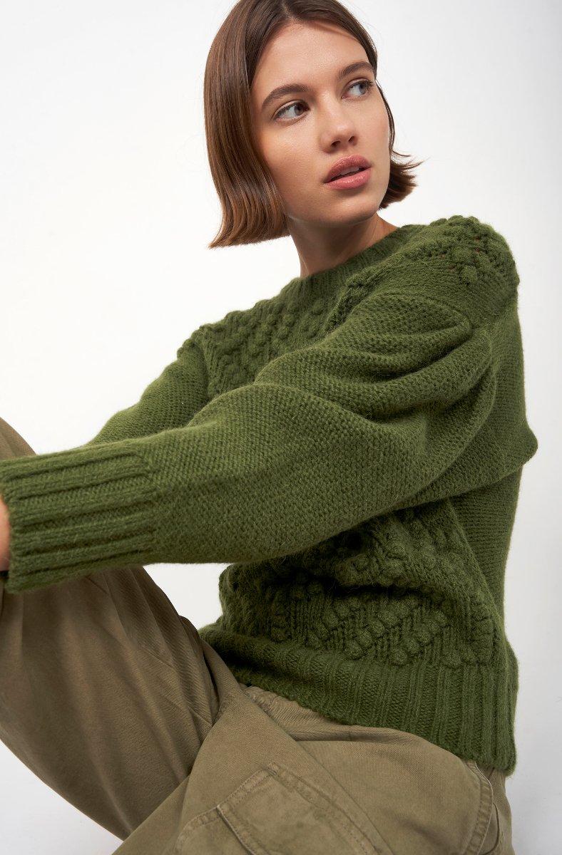 jojo maman bébé Aleena Crew Neck Sweater Dark Olive Green