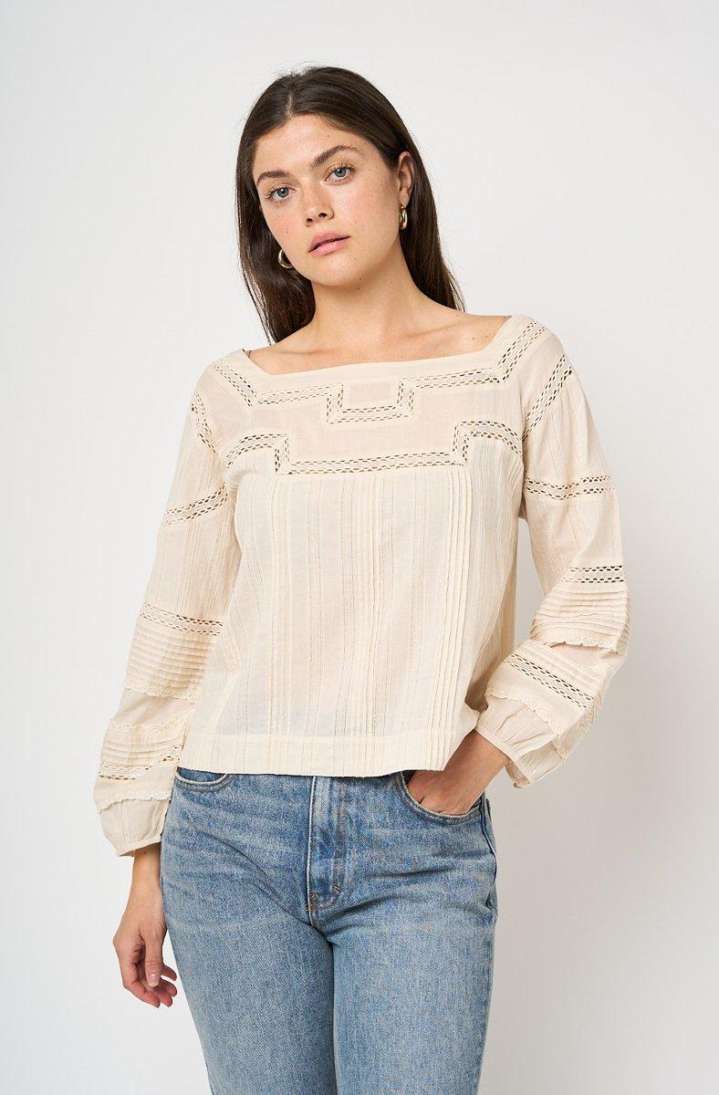 Jojo Maman Bébé Bashara Long Sleeve Cotton Top Whitecap Gray White