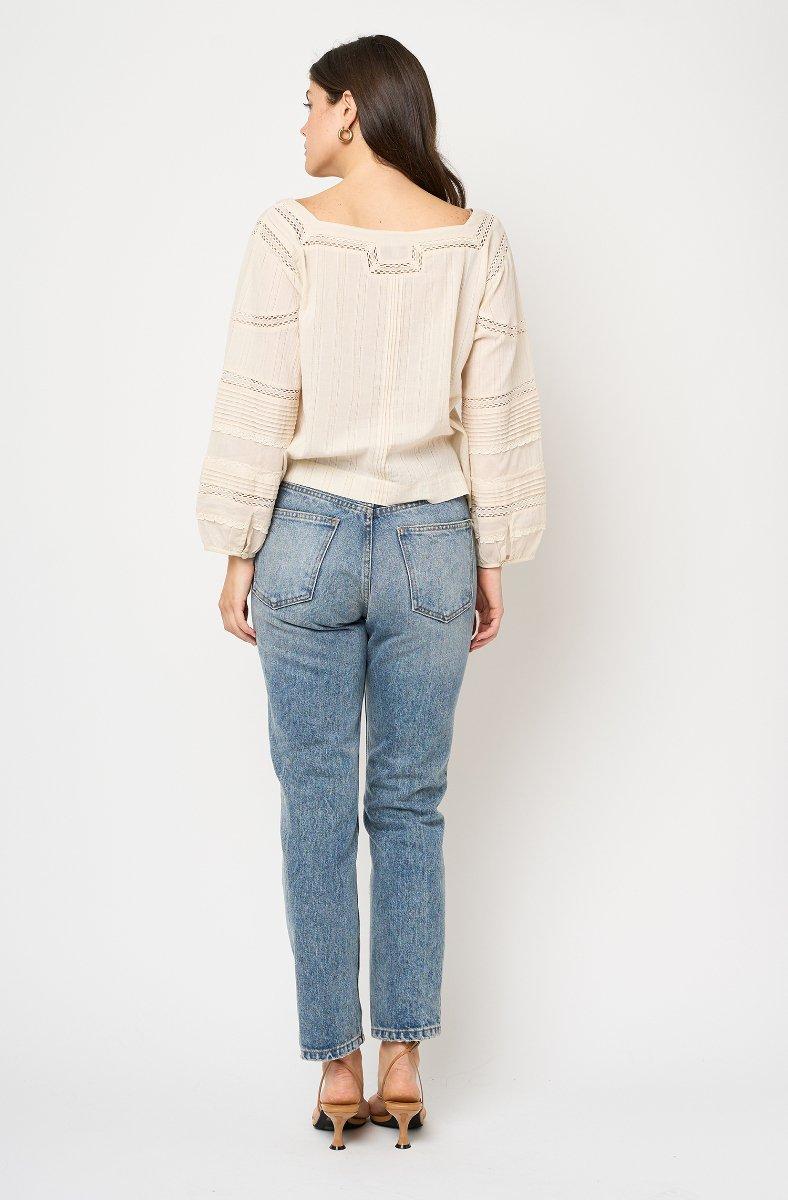 jojo maman bébé Bashara Long Sleeve Cotton Top Whitecap Gray White