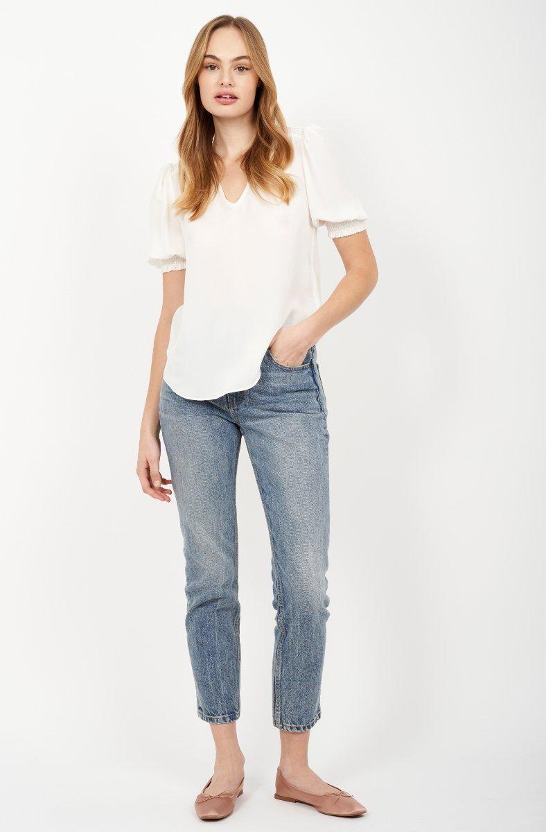 Jojo Maman Bébé Karemele Short Sleeve Silk Top Porcelain White