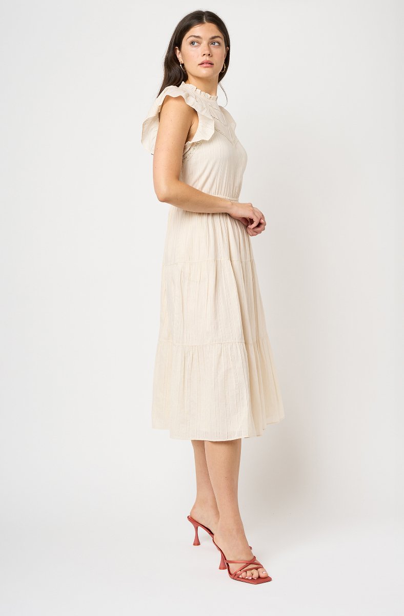 Jojo Maman Bébé Kaylen Cotton Midi Dress Whitecap Gray White