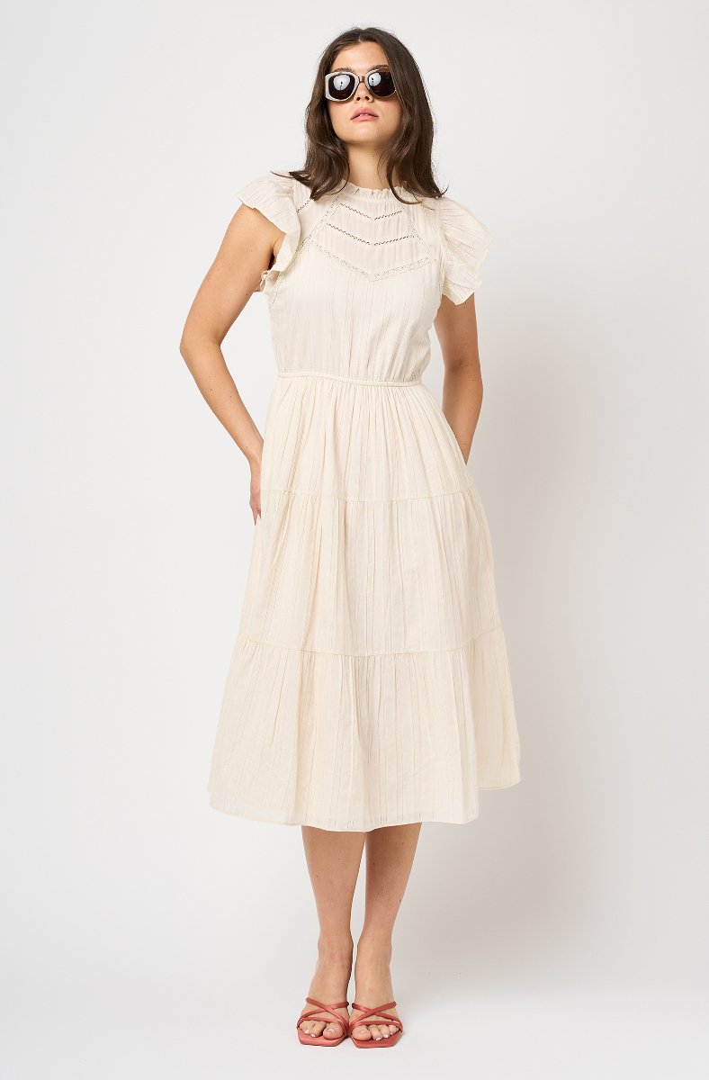 Jojo Maman Bébé Kaylen Cotton Midi Dress Whitecap Gray White