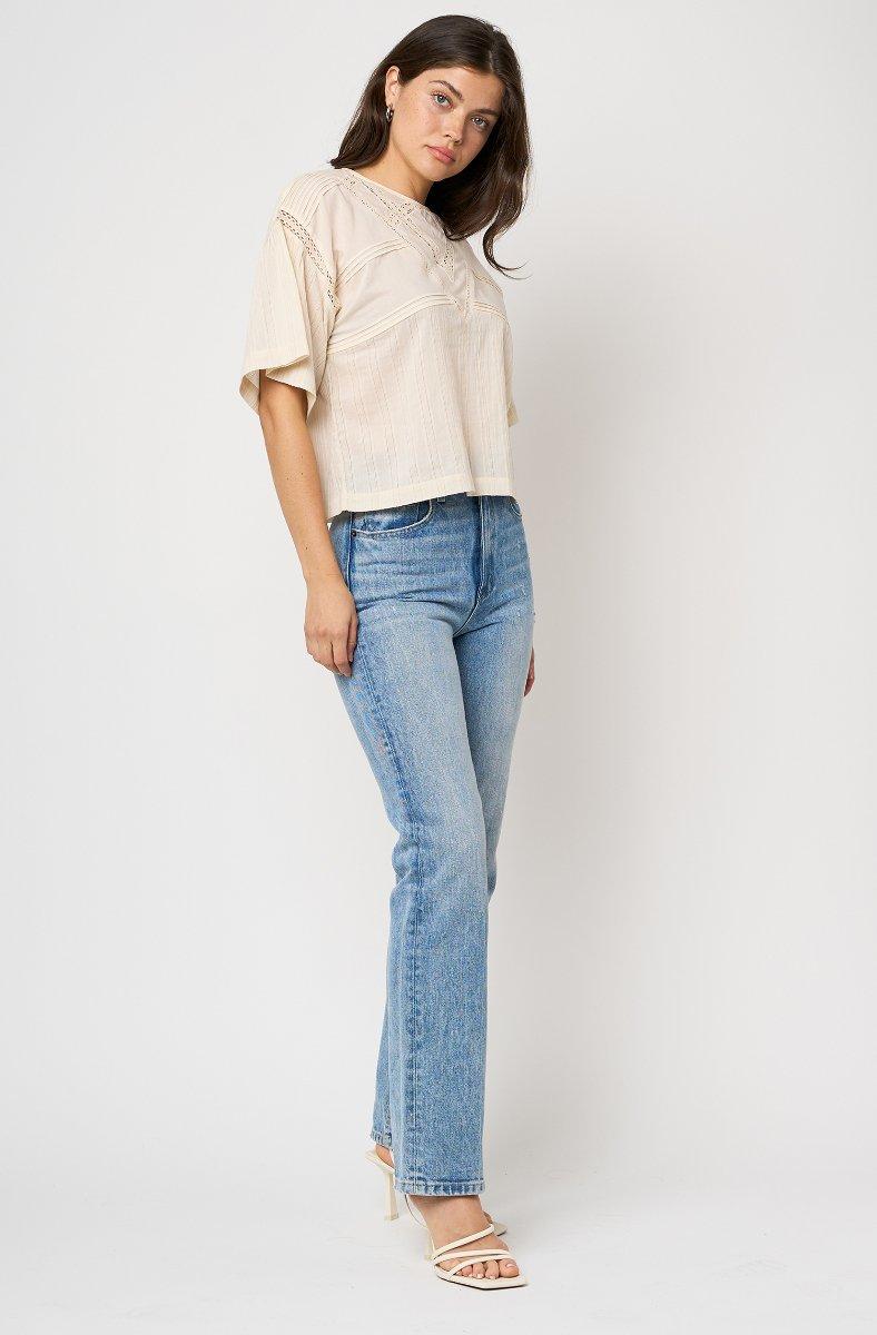 jojo maman bébé Kumi Short Sleeve Cotton Top Whitecap Gray White