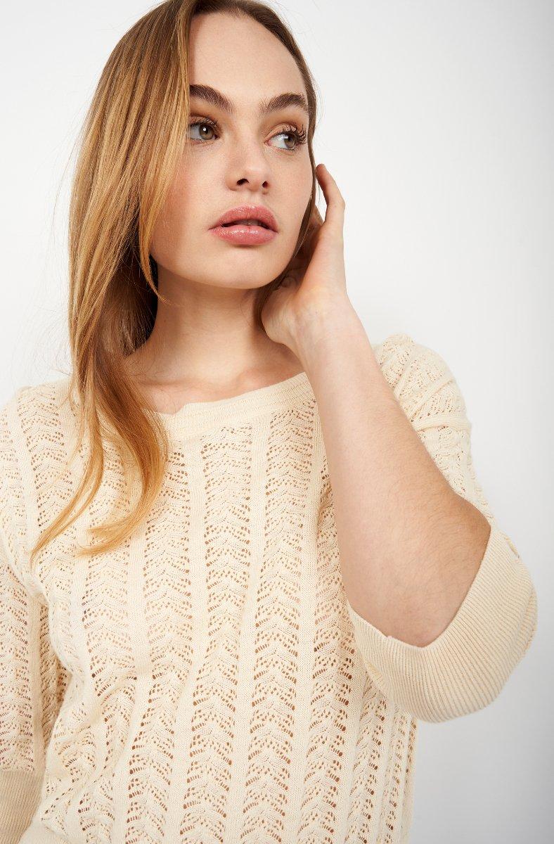 Jojo Maman Bébé Mica Cotton Sweater Alabaster Gleam White