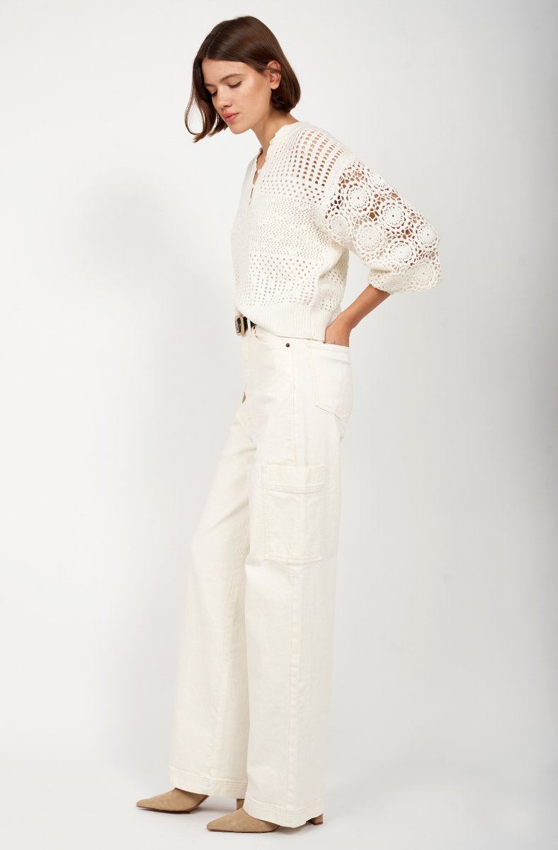 Jojo Maman Bébé Ophilia Wide Cargo Jean Pearled Ivory Tan