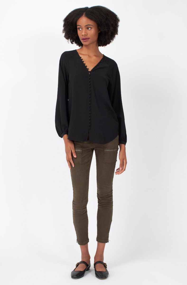 Jojo Maman Bébé Shariana Long Sleeve Silk Top Caviar Black
